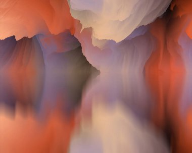 Sihirli dünya. Soyut manzara, gerçeküstü göl ve yansımalar. sanat, yaratıcılık ve hayal gücü. 3d illüstrasyon.