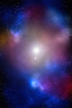 Yıldız tozu ve parlayan yıldızlarla dolu bir arka plan. Gerçekçi kainat ve renkli nebula. Renkli galaksi. 3d illüstrasyon.