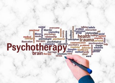 Word Cloud with PSYCHOTHERAPY concept create with text only.
