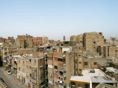 Mısır 'daki Kahire şehrindeki binaların manzarası. Turizm ve kültür kavramı.