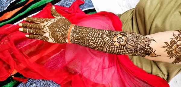 Een Prachtig Kunstwerk Getekend Hand Van Een Indiase Bruid Met — Stockfoto