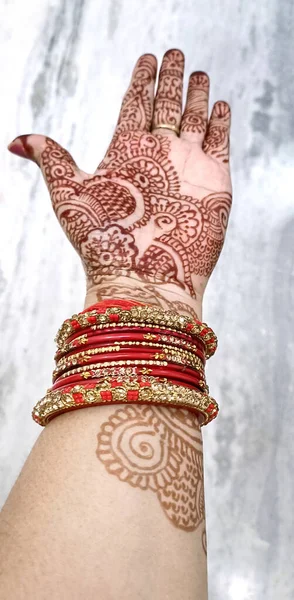 Beautiful Indian Female Hands Henna Tattoo Isolated White Background — Stock Photo, Image