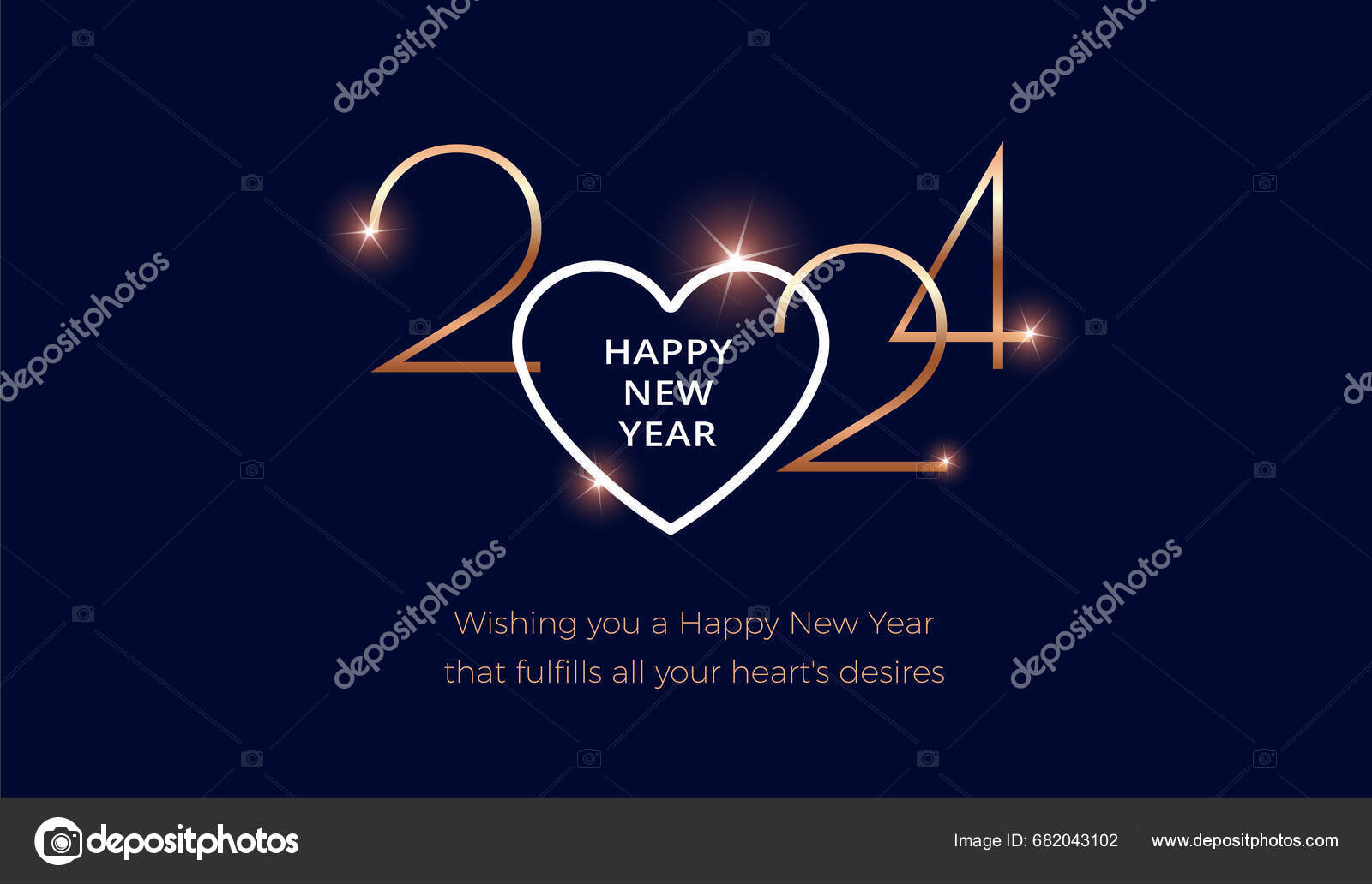 Happy New Year 2024 Love Concept 2024 Logo Heart Shape Stock Vector by