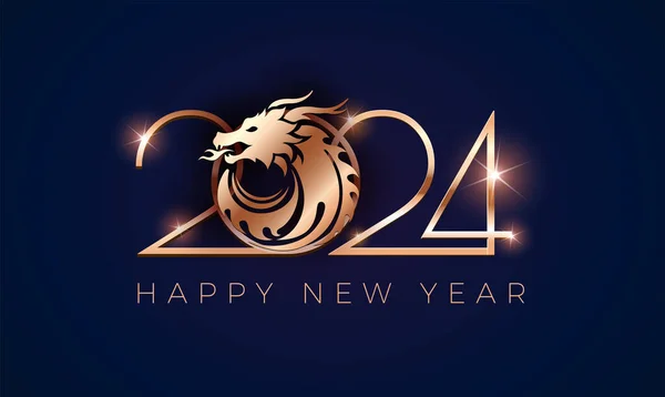 2024 新年の背景 中国の新年のお祝い ドラゴン新年2024 ベクターイラスト金と青の背景 — ストックベクタ