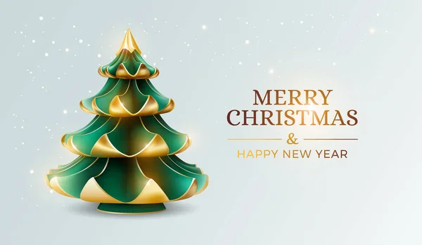 Merry Christmas Happy New Year Card Beautiful Christmas Tree Snow — Stock Vector