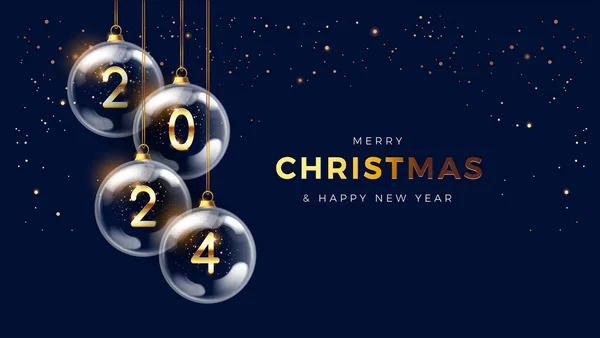 2024 Feliz Navidad Feliz Año Nuevo Elegante Oro Diseño Azul Gráficos Vectoriales
