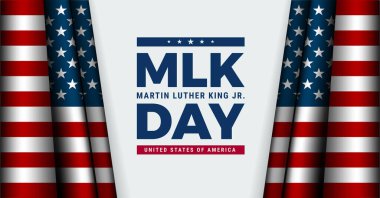 MLK Günü tebrik kartı tasarımı - ABD bayraklarıyla MLK Günü harfleri - vektör illüstrasyon ışığı arka planı