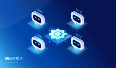 Agentic AI workflow diagram with multi agent system - Artificial intelligence automation concept isometric technology vector