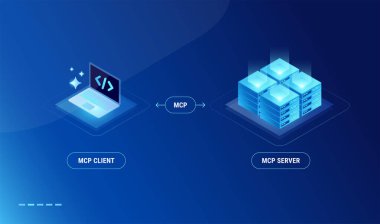 MCP İstemci Sunucu model diyagramı - teknoloji izometrik bilgi-grafik vektör çizimi