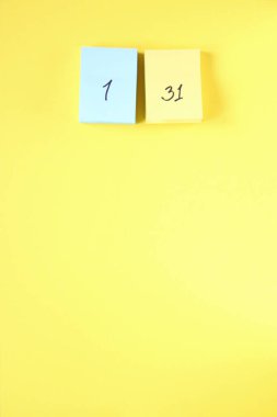 Takvimdeki 1 ve 31 numara. Takvim sayfaları.