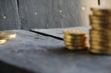 Golden coins on vintage background. Financial growth concept. Money growing concept, Business success concept