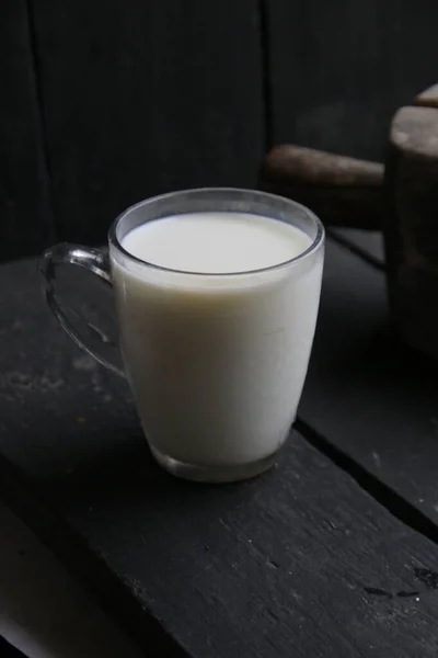 Κούπα Γάλα Vintage Τραπέζι Πρωινό Ρουστίκ Φόντο Έννοια Των Γεωργικών — Φωτογραφία Αρχείου