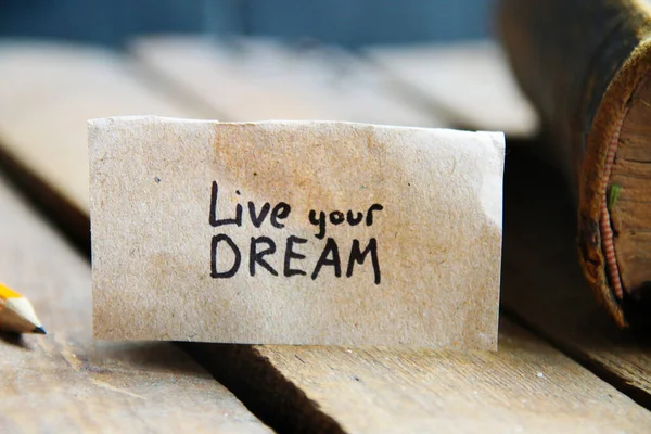 Live Your Dream Card Inscription Tag Vintage Style Motivational Quotes — Stockfoto
