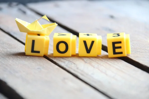 Love Concept Greeting Card Text Wooden Background — Stock Photo, Image
