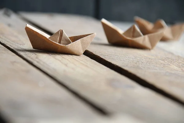 Papírhajók Régi Háttérrel Origami Papírhajó — Stock Fotó