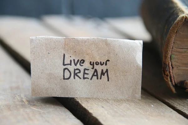 Live Your Dream Card Inscription Tag Vintage Style Motivational Quotes — Stock fotografie