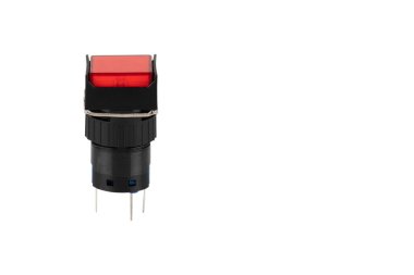 Red Square Push Button Switch Isolated on White Background  Industrial Control, Electronics, and Power Management Component Photography clipart