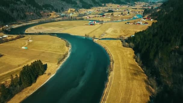 Letecký Pohled Obec Stryn Norsko Řeka Stryn Video — Stock video