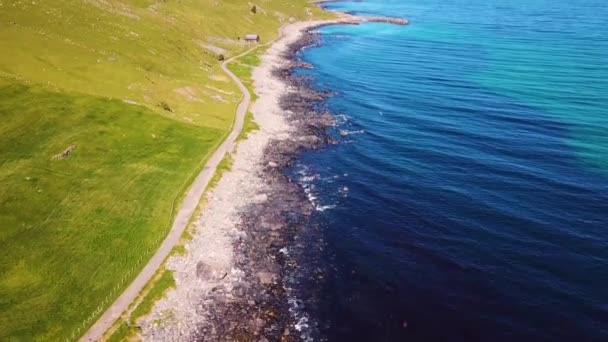 Aerial View Norwegian Sea Coastline Summer Norway Refviksanden Beach — Stock Video