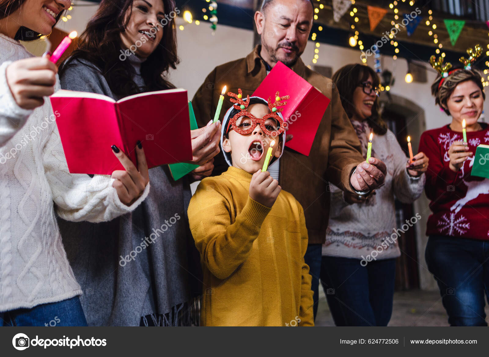 Mexican Posada Hispanic Family Singing Carols Christmas Celebration
