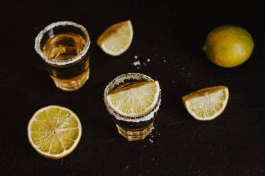 Mexican Tequila Shots with Lime and Salt in Mexico Latin America