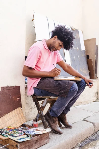 Afro Americano Homem Artista Pintor Rua Pintura Caminho América Latina — Fotografia de Stock