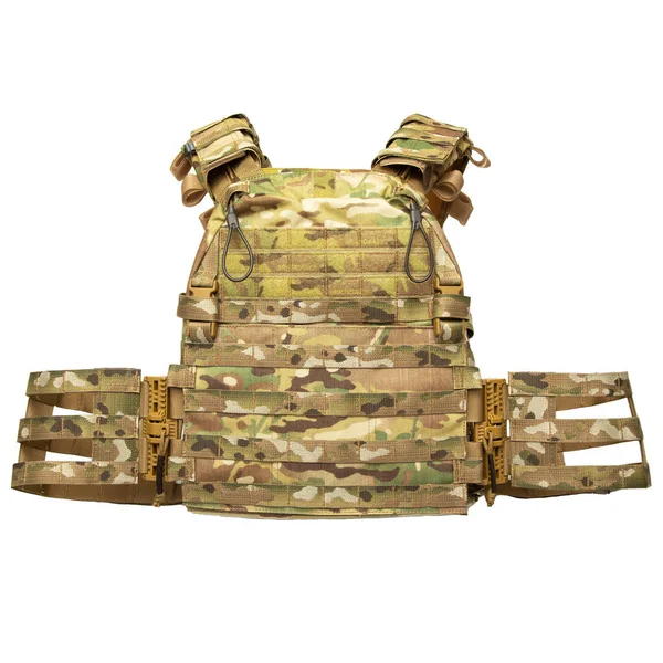 Beyaz arka planda yeşil renkli vücut zırhı. Beyaz arka planda kurşun geçirmez yelek..