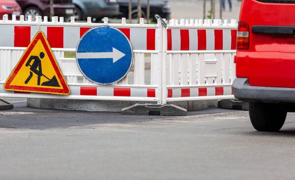 road sign road works 