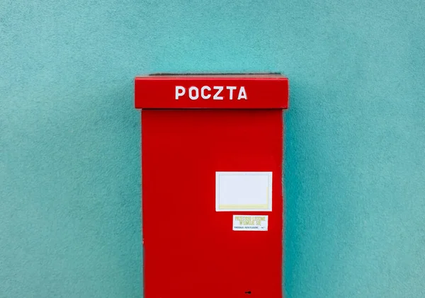 Closeup Red Mailbox Polish Post — Stock Photo, Image