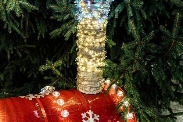 Lanterne Con Ghirlande Notte Decorazioni Tradizionali Del Mercatino Natale Città — Foto Stock