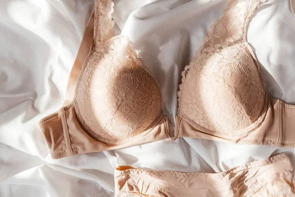 Gentle Pink Lace Bra Bed Women Tender Lingerie Underwear Top — Stock Photo, Image