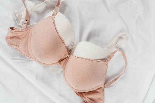 Gentle White Lace Bra Bed Women Tender Lingerie Underwear Top — Stock Photo, Image