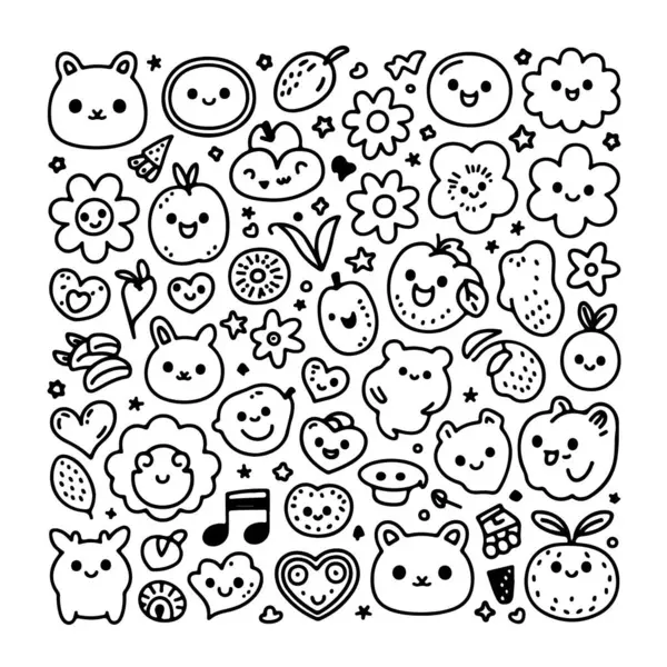 Beyaz arka planda bir kawai karalama seti. El çizimi soyut karalama beyaz arkaplanda izole.