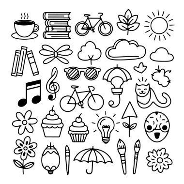 Beyaz arka planda soyut karalama seti. El çizimi soyut karalama beyaz arkaplanda izole.