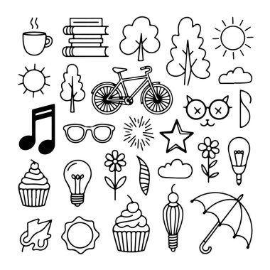 Beyaz arka planda soyut karalama seti. El çizimi soyut karalama beyaz arkaplanda izole.