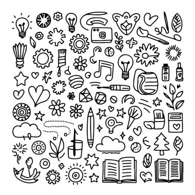 Beyaz arka planda yaratıcılık çizimleri. El çizimi soyut karalama beyaz arkaplanda izole.