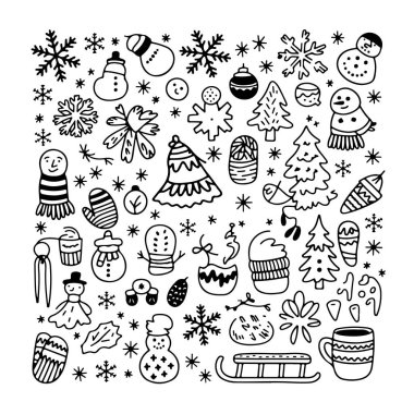 Beyaz arka planda kış karalamaları. El çizimi soyut karalama beyaz arkaplanda izole.