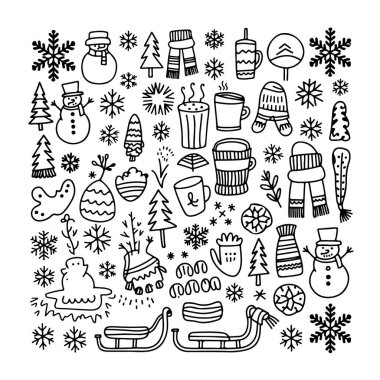 Beyaz arka planda kış karalamaları. El çizimi soyut karalama beyaz arkaplanda izole.