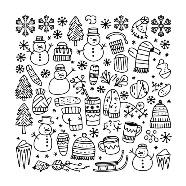 Beyaz arka planda kış karalamaları. El çizimi soyut karalama beyaz arkaplanda izole.