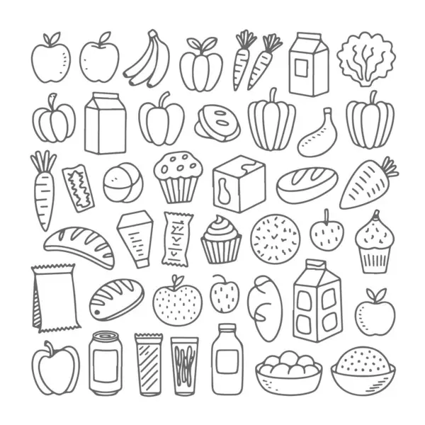 Beyaz arka planda market temalı karalama seti. El çizimi soyut karalama beyaz arkaplanda izole.