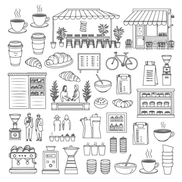 Beyaz arka planda kafeye özgü karalama seti. El çizimi soyut karalama beyaz arkaplanda izole.