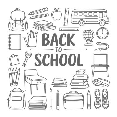 Beyaz arka planda okula karalama seti. El çizimi soyut karalama beyaz arkaplanda izole.