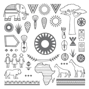 Beyaz arka planda Afrikalı karalamalar. El çizimi soyut karalama beyaz arkaplanda izole.