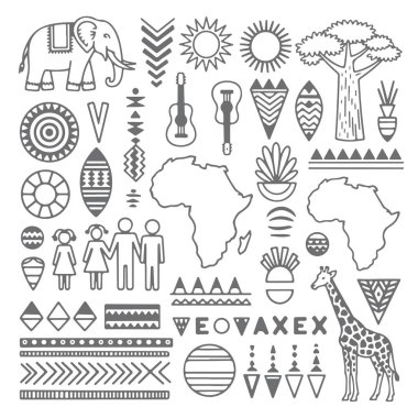 Beyaz arka planda Afrikalı karalamalar. El çizimi soyut karalama beyaz arkaplanda izole.