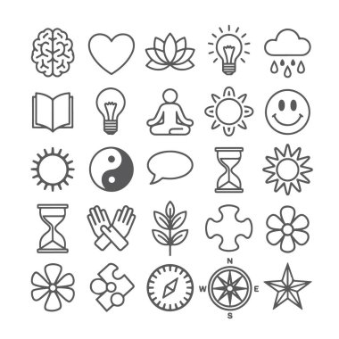 Beyaz arka planda bir dizi zihinsel sağlık karalaması. El çizimi soyut karalama beyaz arkaplanda izole.