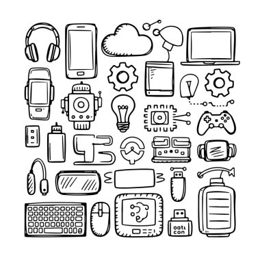 Beyaz arka planda elektrik karalama seti. El çizimi soyut karalama beyaz arkaplanda izole.