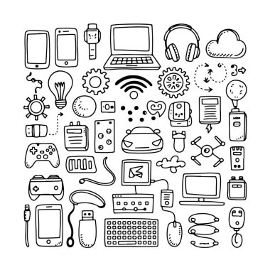 Beyaz arka planda elektrik karalama seti. El çizimi soyut karalama beyaz arkaplanda izole.