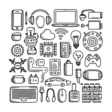 Beyaz arka planda elektrik karalama seti. El çizimi soyut karalama beyaz arkaplanda izole.