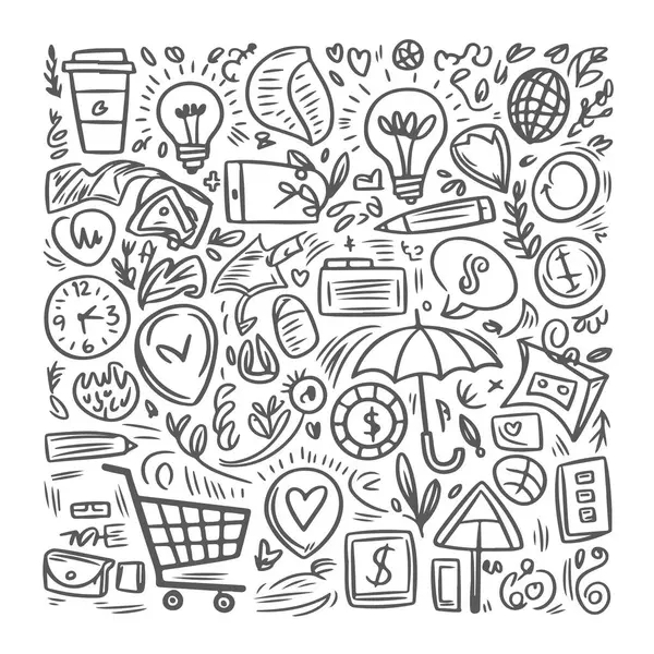 Beyaz arka planda bir dizi reklam karalaması. El çizimi soyut karalama beyaz arkaplanda izole.