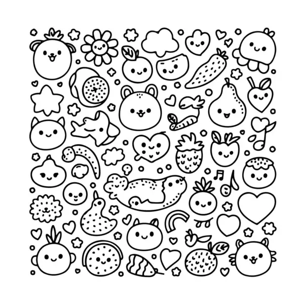 Beyaz arka planda bir kawai karalama seti. El çizimi soyut karalama beyaz arkaplanda izole.